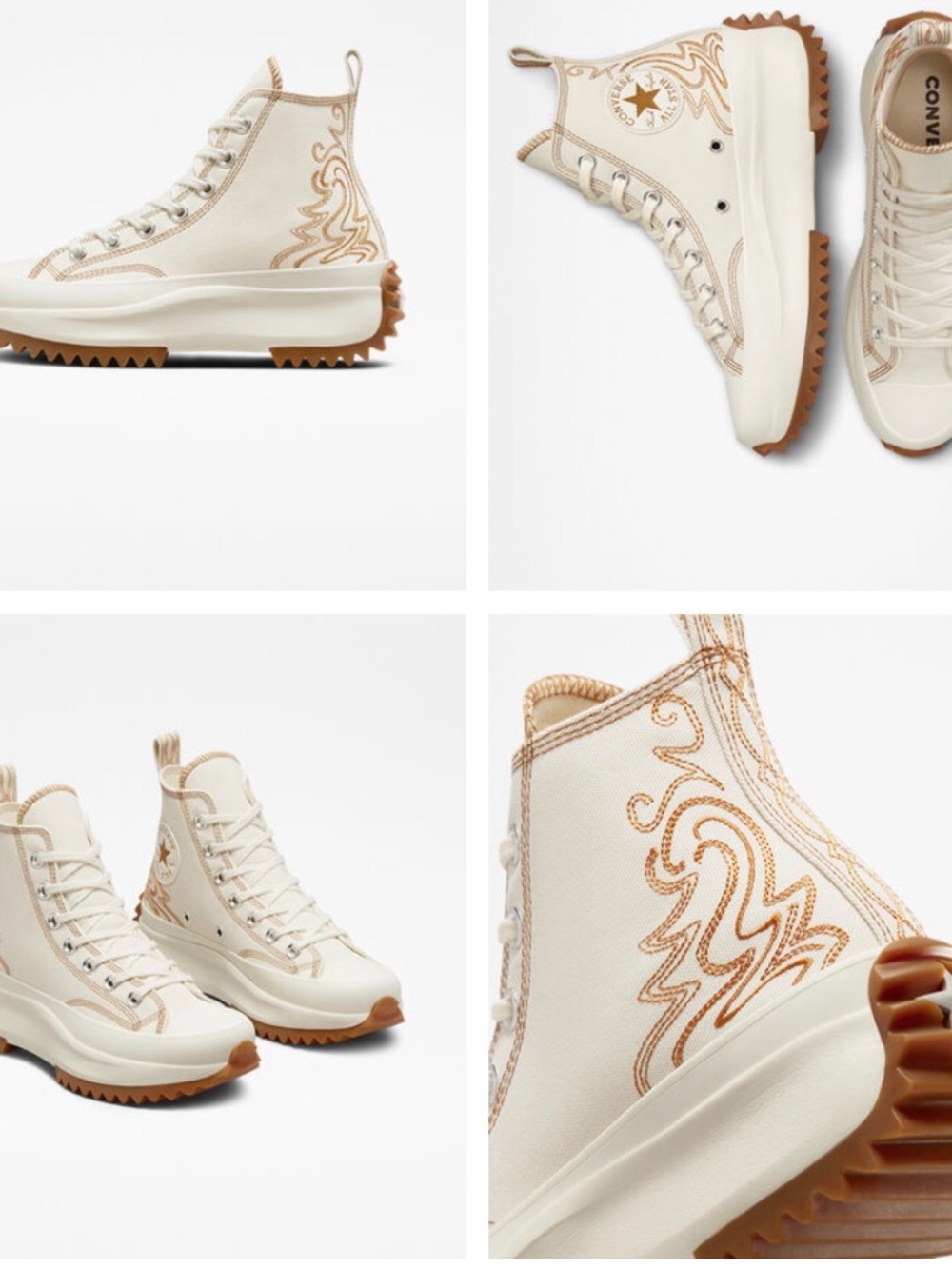 Converse Cream High-Top Sneakers with Tan Stitching